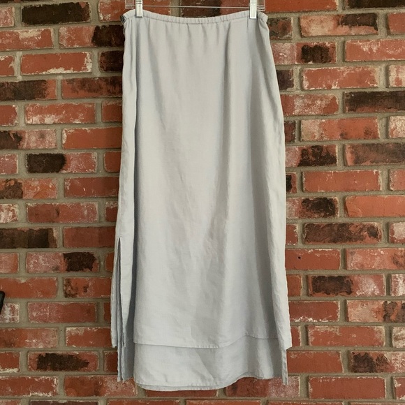 J Jill 100% Linen Soft Gray Double Layered Lagenlook Maxi Coastal Skirt Sz 14 - Picture 2 of 11